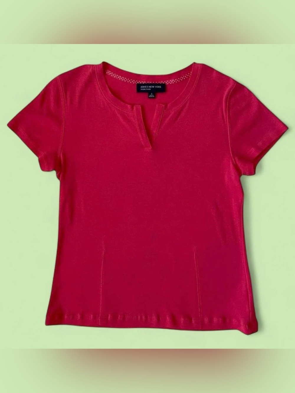 Jones New York Signature Coral Pink Preppy Feminine V Neck Short Sleeve Top S